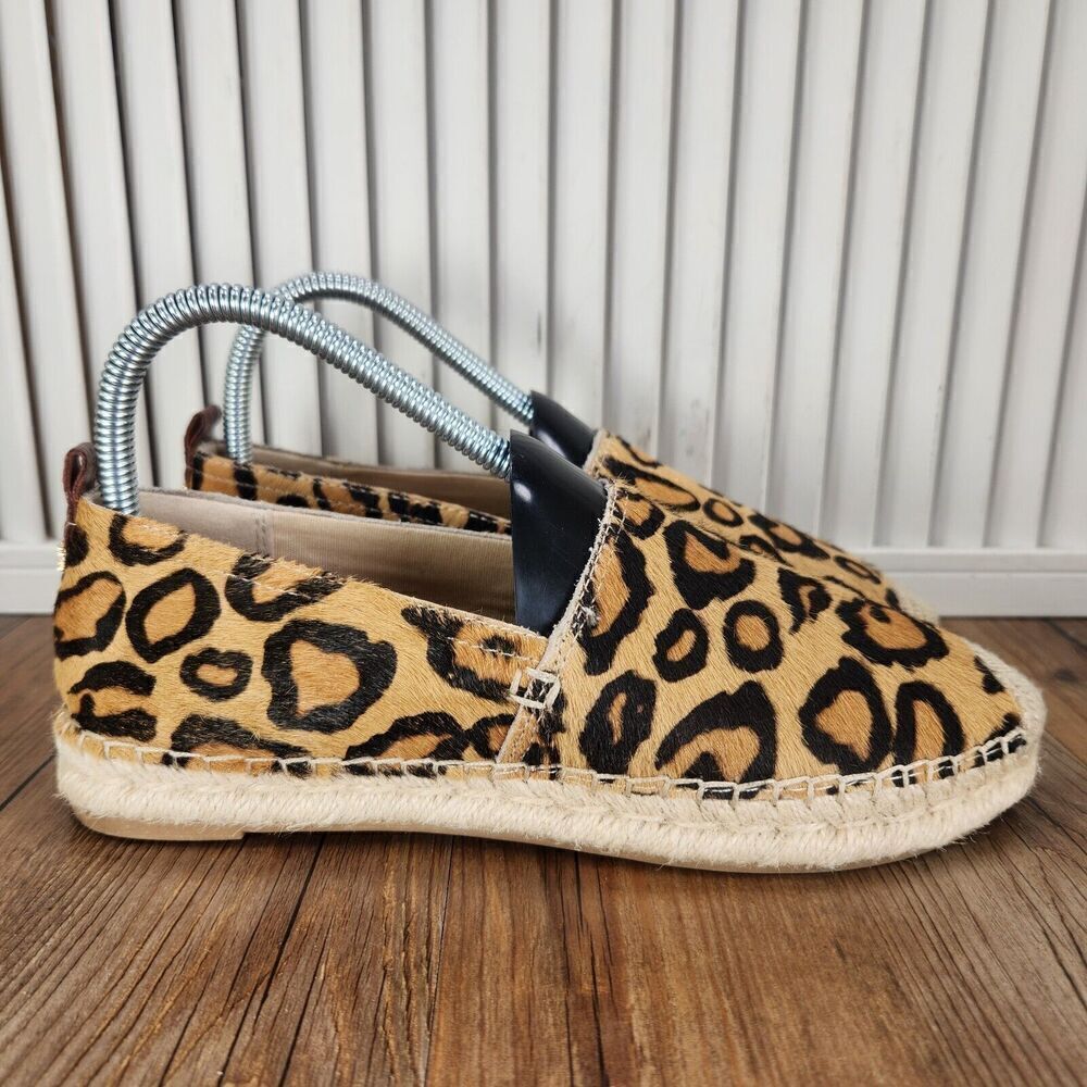 Womens 6.5 Sam Edelman Khloe Espadrilles Leopard Slip On Calf Hair Loafers Shoes